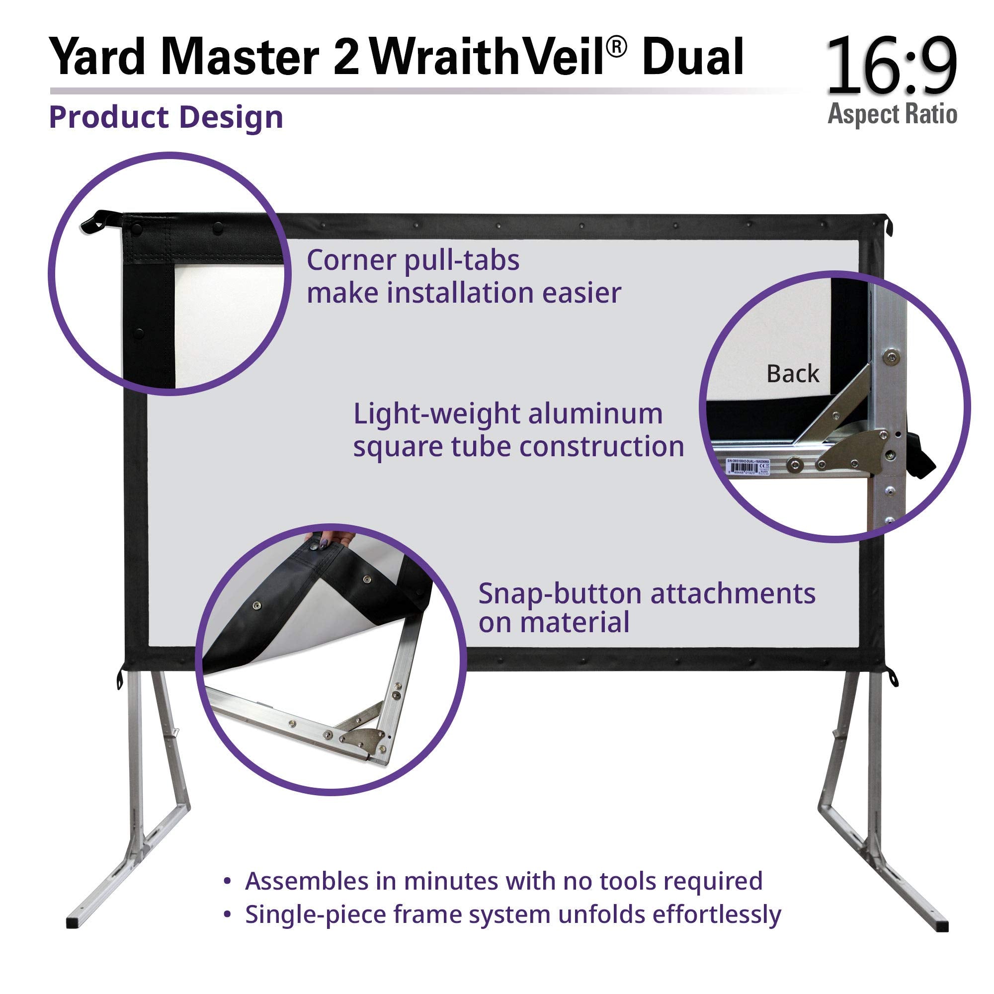 Elite Screens 100-inch Wraith Veil DUAL, 16:9, 0.8 Gain, 150° Viewing Angle, Front & Rear Projection Screen, Yardmaster 2 OMS100H2-Dual