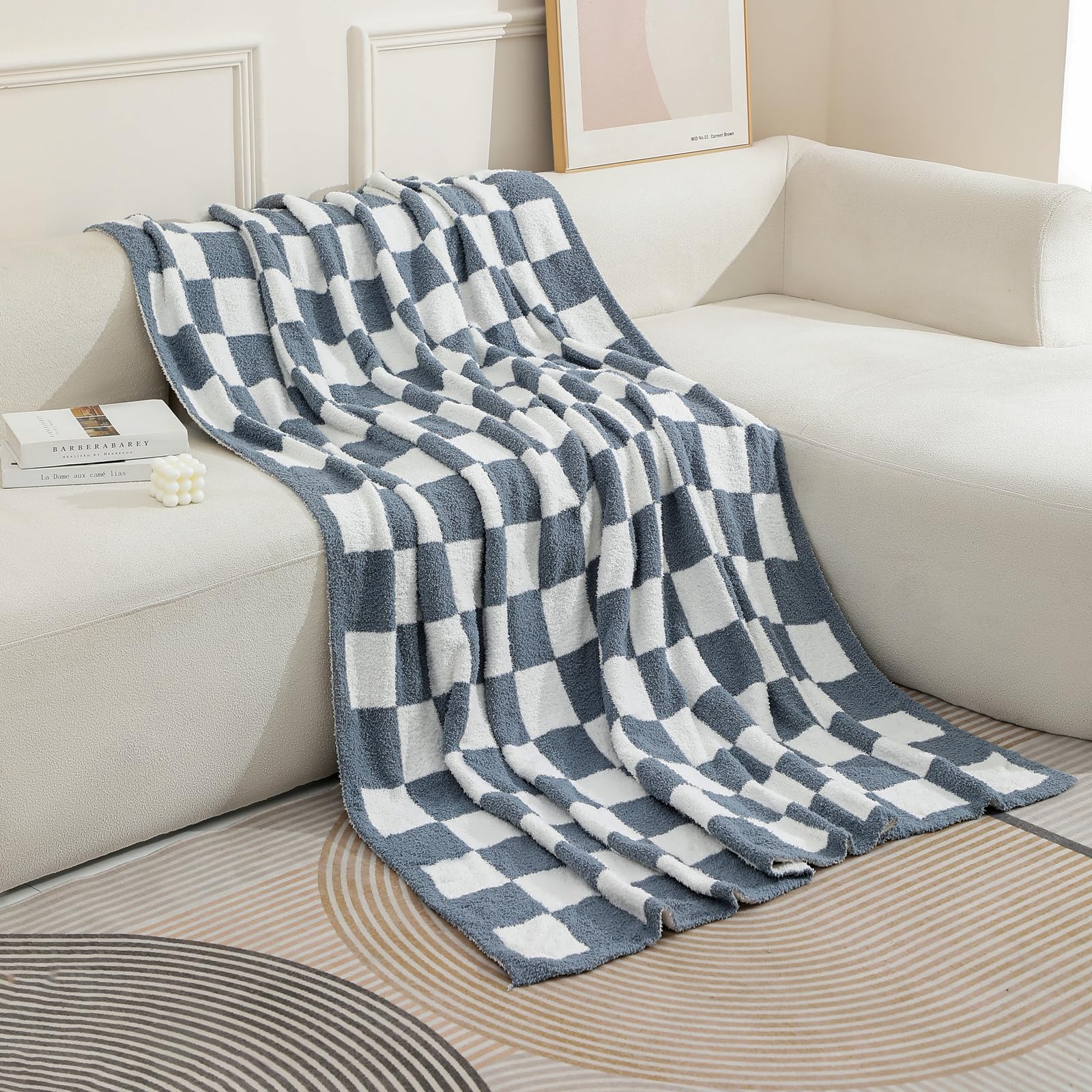 bearberry Fuzzy Checkerboard Grid Throw Blanket Soft Cozy Warm Microfiber All Season Blanket Decor for Couch Sofa Bed Travel Home (Avocado Green, 50''x60'')