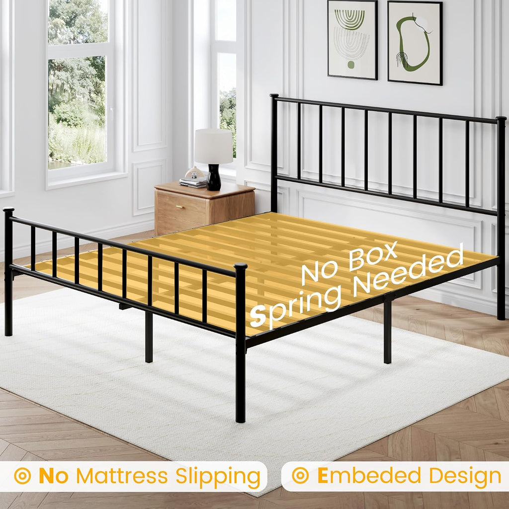 Fluest King Bed Frame with Headboard and Footboard, Metal Platform Bed Frame, All Metal Slats Support, Under Bed Storage, No Box Spring Needed, Noise-Free, Easy Assembly, Black