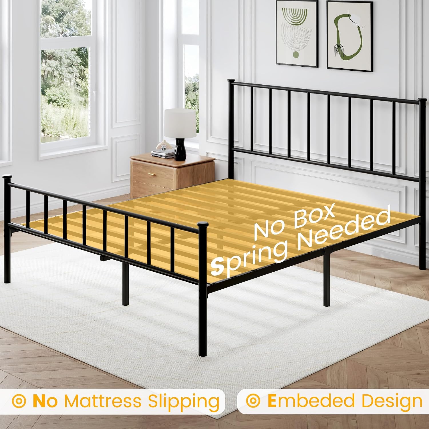 Fluest King Bed Frame with Headboard and Footboard, Metal Platform Bed Frame, All Metal Slats Support, Under Bed Storage, No Box Spring Needed, Noise-Free, Easy Assembly, Black