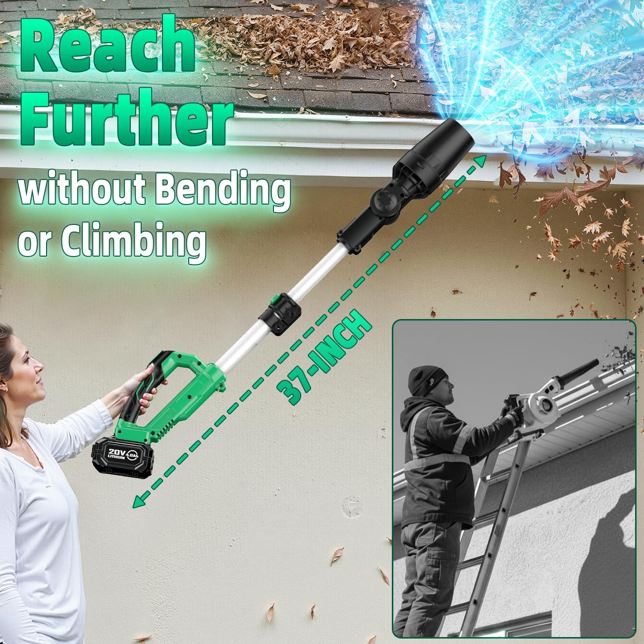 KIMO Leaf Blower Cordless with Battery and Charger, 540CFM/220MPH, Precision Adjustment Handle, 3Speeds w/ Visual Panel, Lightweight, 2 Extended Tube, 2* 2.0 Battery Powered Leaf Blowers for Lawn Care