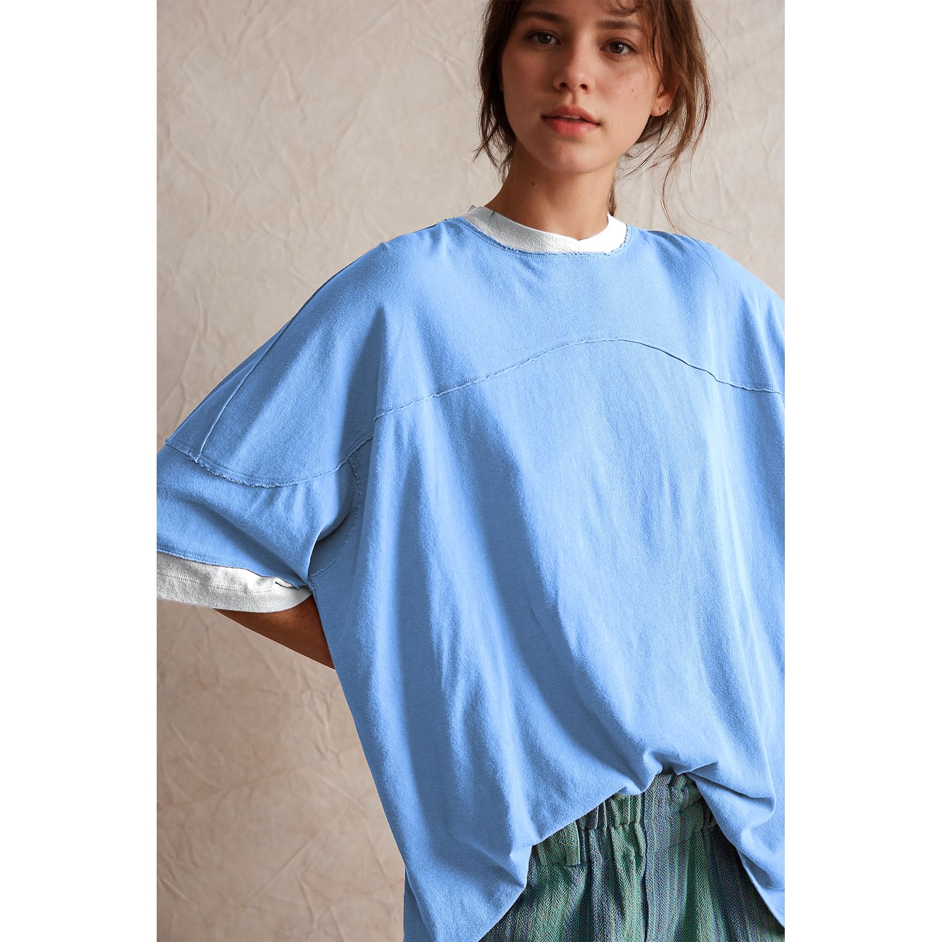 Songling Womens 3/4 Length Sleeve Casual Loose Fit Summer Tee Shirt Basics Cotton t Shirts Trendy Tops