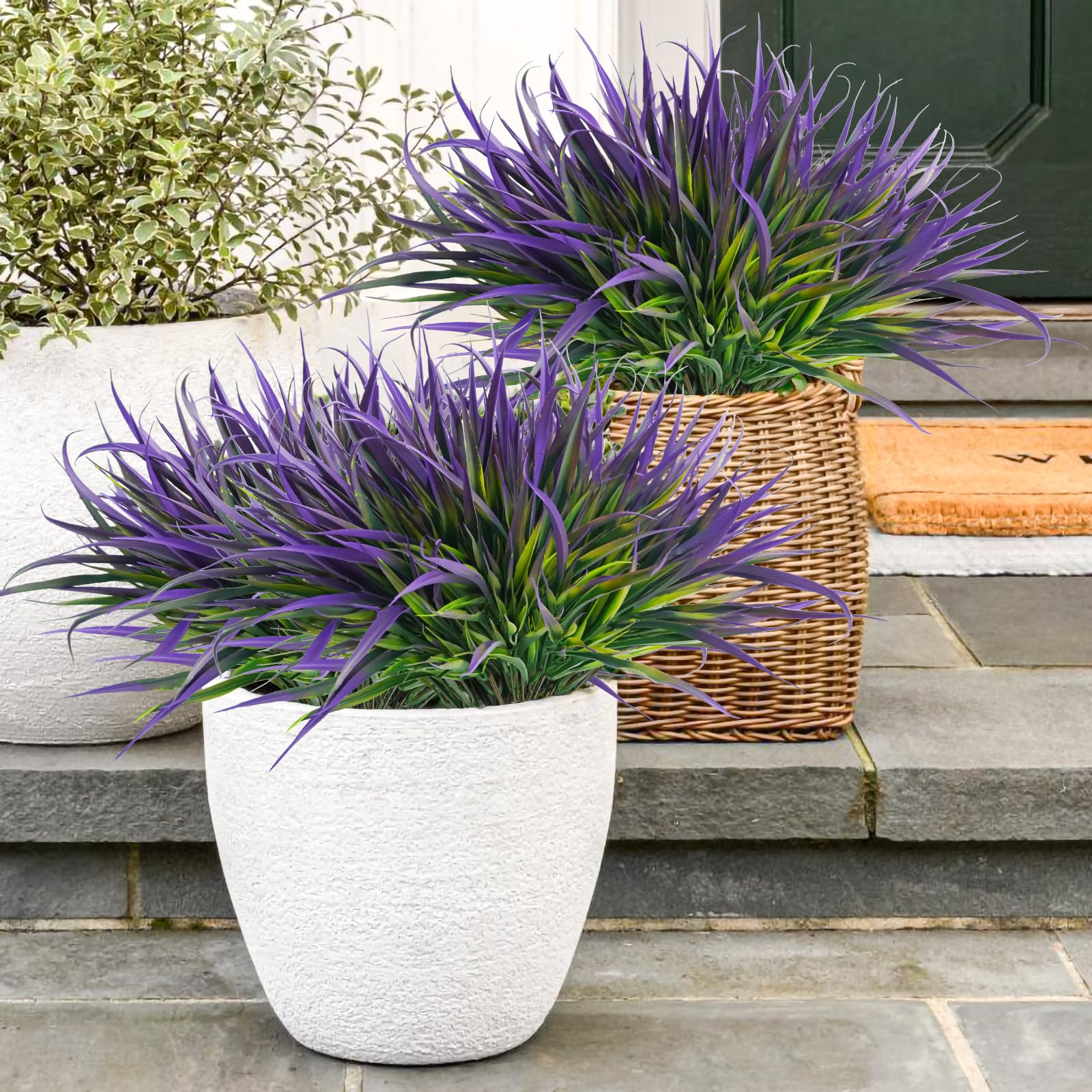 Uieke 28 Bundles Artificial Outdoor Plants UV Resistant Fake Grass Plants Faux Plastic Plants Greenery Shrubs for Home Garden Pathway Window Box Front Porch Cemetery Fall Decor, Autumn Red