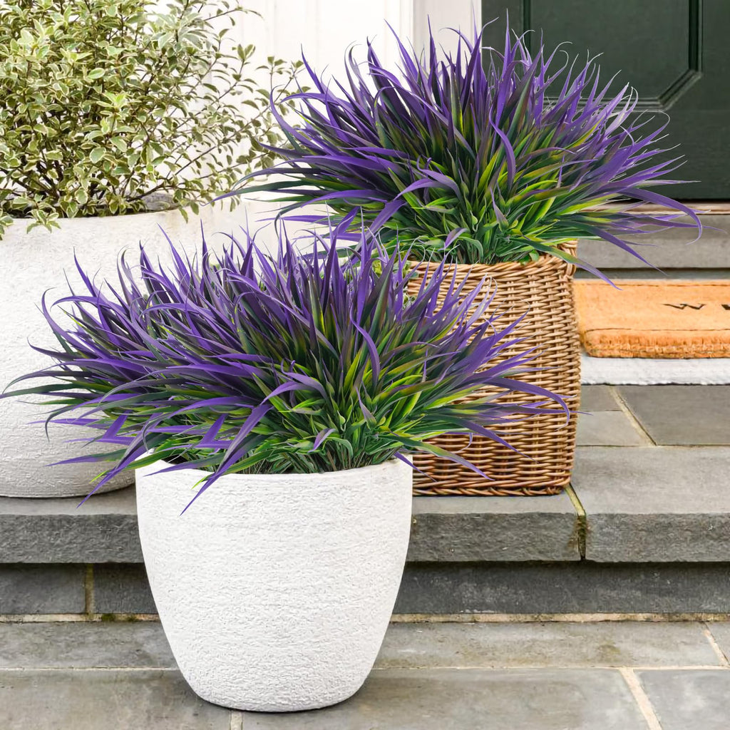Uieke 28 Bundles Artificial Outdoor Plants UV Resistant Fake Grass Plants Faux Plastic Plants Greenery Shrubs for Home Garden Pathway Window Box Front Porch Cemetery Fall Decor, Autumn Red