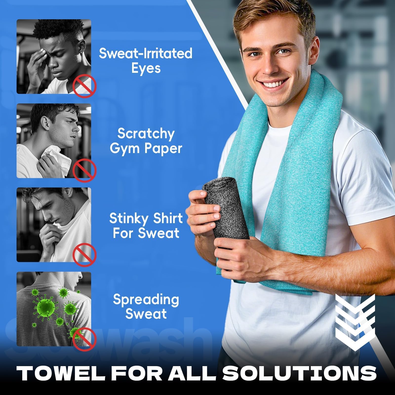 Microfiber Gym Towels for Showering Working Out Quick Dry Negative ions Large Middle Small Sizes Lightweight Gym Towel for Men Women Tennis Sports Towels for Body Hot Yoga Fitness Essentials