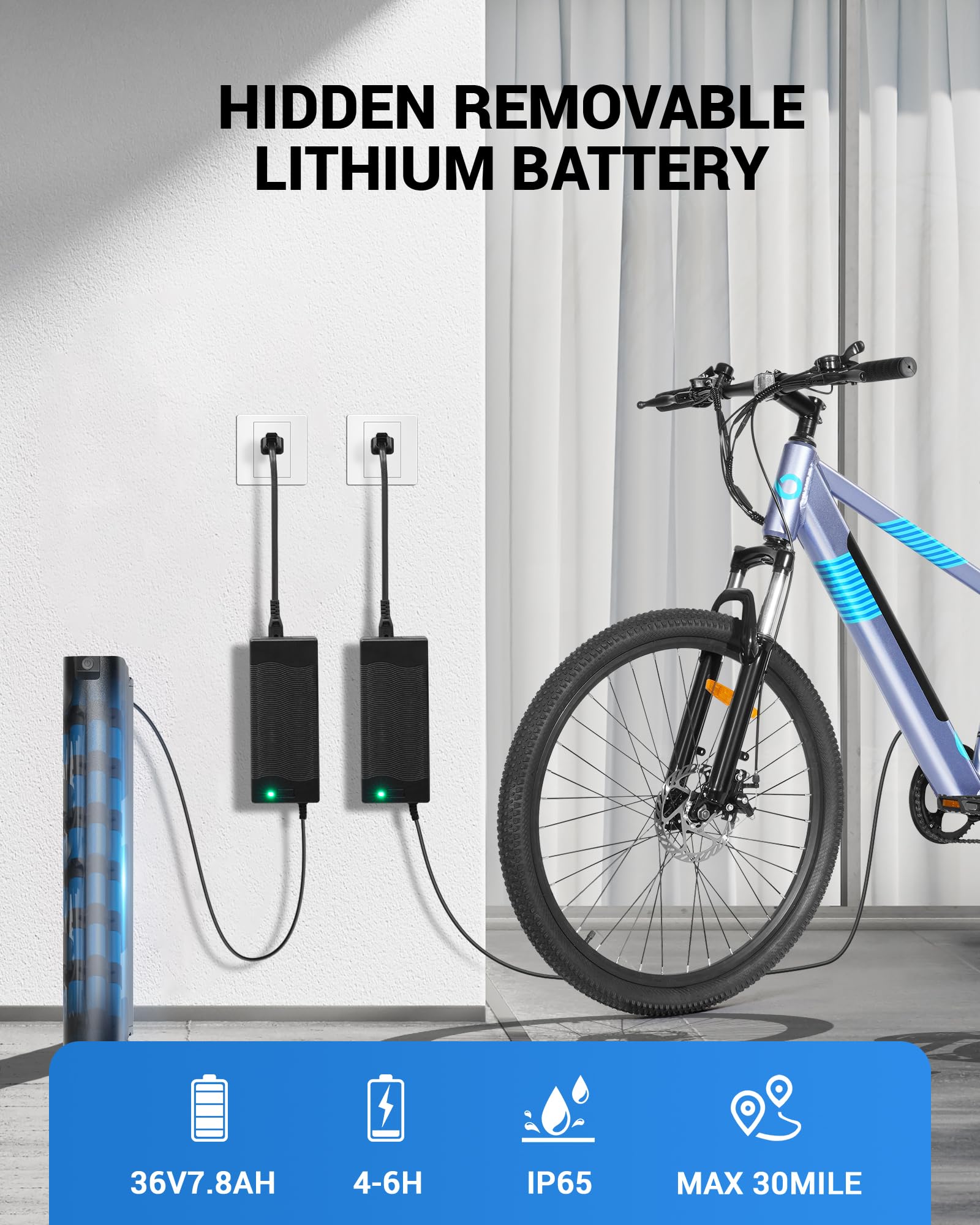 MULTIJOY Electric Bike for Adults,36V Built-in Invisible Removable Battery,350W Brushless Motor(Peak 450W) Electric Mountain Bike,26" Tires&Front Fork Suspension,UL Certified 7-Speed