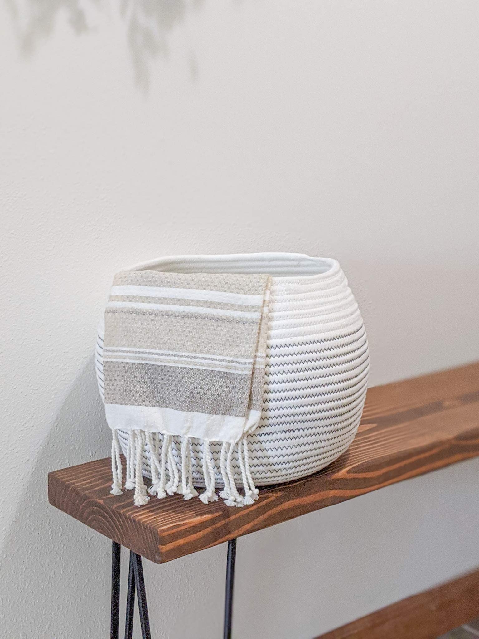 Goodpick Small Rope Storage Basket, Black Round Baskets for Socks, Dog Toys, Towels, Cute Baby Basket for Living Room, Bedroom, Nursery, Towel Baskets for Bathroom, 10 x 8.3 inches