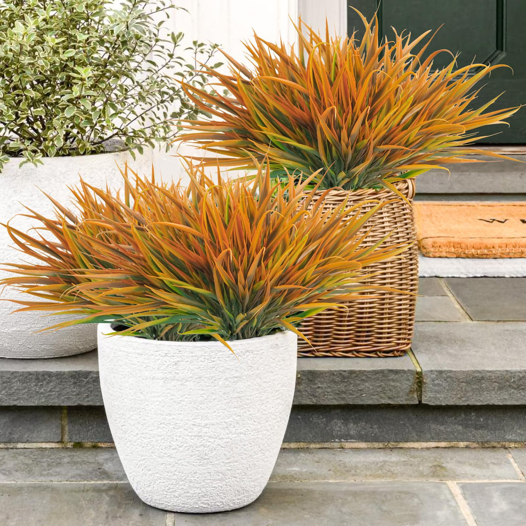 Uieke 28 Bundles Artificial Outdoor Plants UV Resistant Fake Grass Plants Faux Plastic Plants Greenery Shrubs for Home Garden Pathway Window Box Front Porch Cemetery Fall Decor, Autumn Red