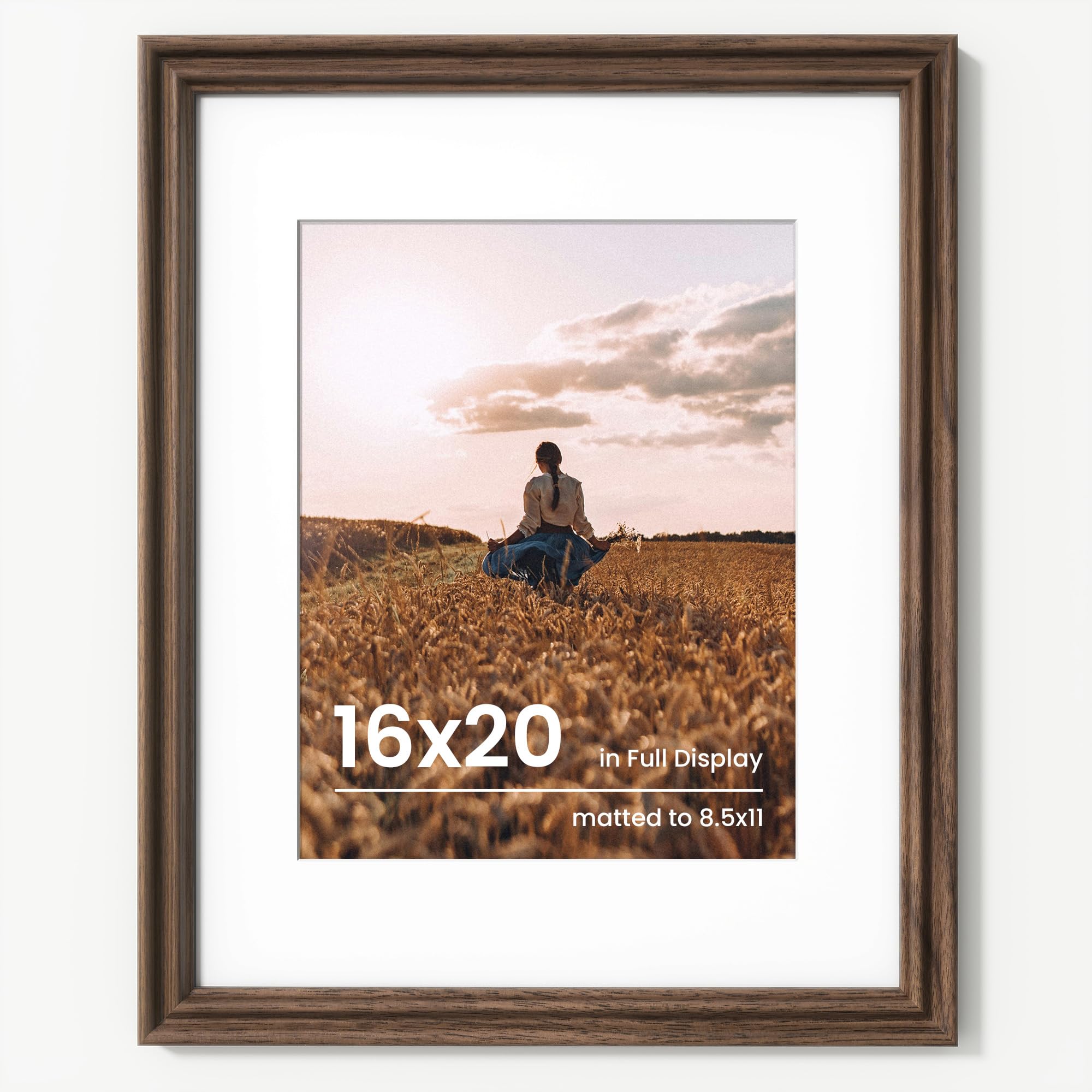 Fun Memories 5x7 Picture Frame with Mat for 4x6 Photo, Solid Elm Wood & Tempered Glass, Rustic Wall & Tabletop Display Frame, Grey, 1 Pack