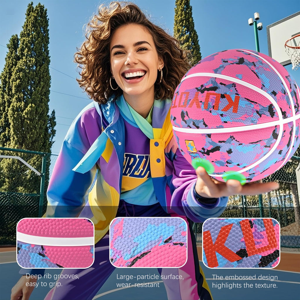 KUYOTQ Kids Youth Adult Size 3/4/5/6/7 (22/25.5/27.5/28.5/29.5") Basketball Premium Rubber or Faux Leather Basketball Indoor Outdoor Basketball for Boys Girls Womens Mens Basketball Gifts (Deflated)