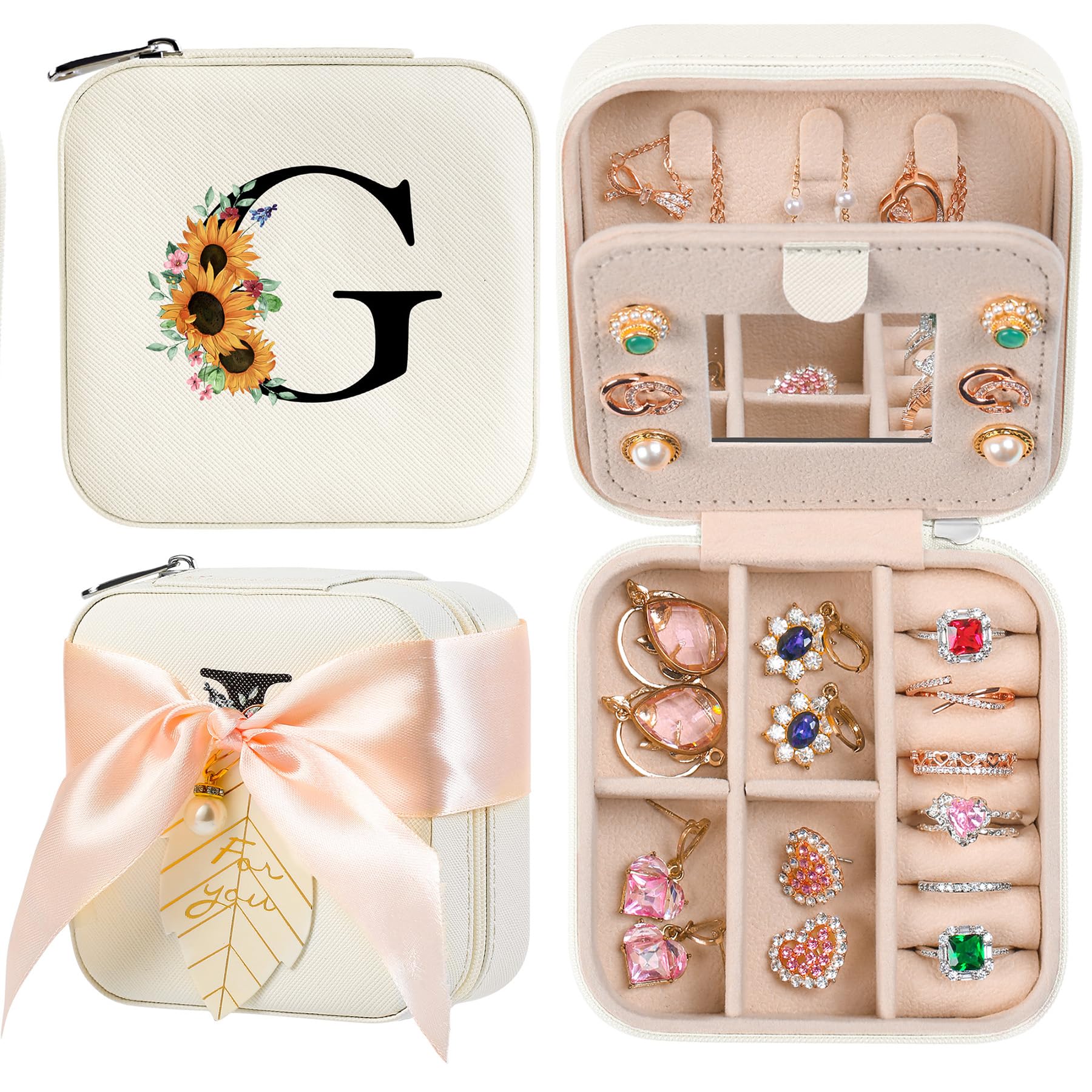 AYGXU Travel Jewelry Box for Women and Girls - Small Case With Initial A-Z - Teacher Gifts