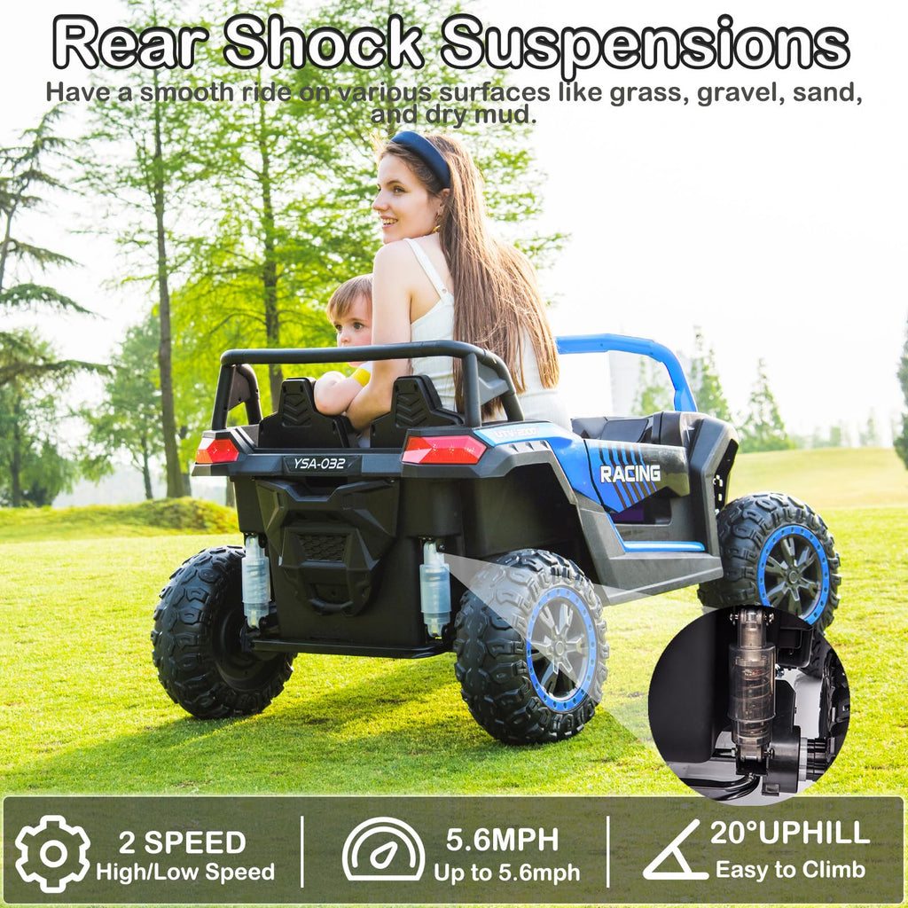 NEWQIDA XXXL 24V Ride On Toys for Big Kids UTV 2 Seater Electric Car w/Remote Control, 4WD Off-Road Side by Side, Max 220lbs, 24.8" Spacious Seat, EVA Tires, Up to 5.6 MPH, Rear Shock Absorbor, Black