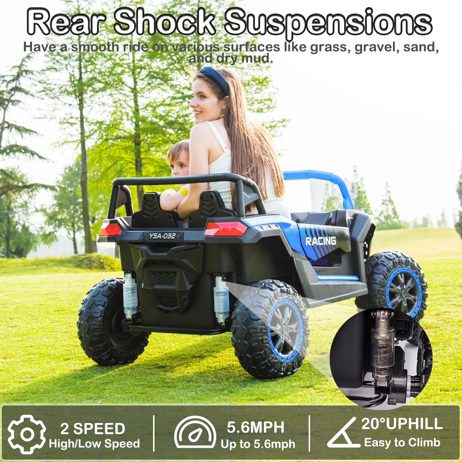 NEWQIDA XXXL 24V Ride On Toys for Big Kids UTV 2 Seater Electric Car w/Remote Control, 4WD Off-Road Side by Side, Max 220lbs, 24.8" Spacious Seat, EVA Tires, Up to 5.6 MPH, Rear Shock Absorbor, Black