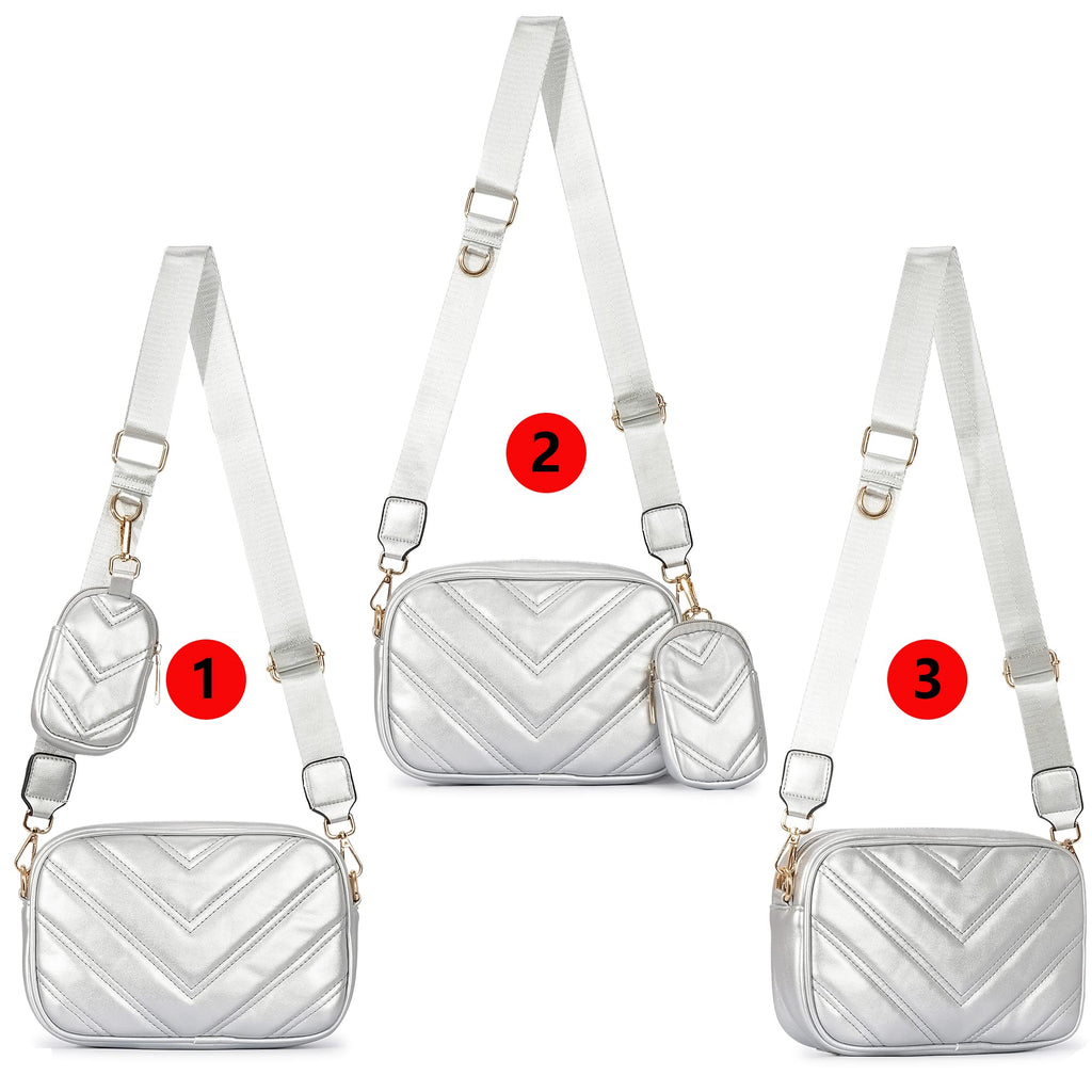 Herald Chevron Quilted Small Crossbody Bag with Coin Purse Pouch, Women Square Camera Side Shoulder 2 Size Handbags | Chevron
