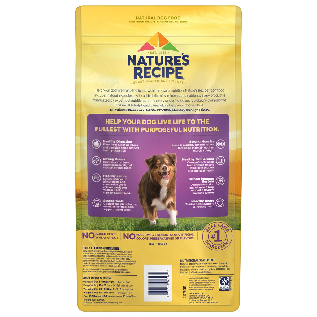 Nature's Recipe Grain Free Dry Dog Food, Lamb, Sweet Potato & Pumpkin Recipe, 4 lb. Bag
