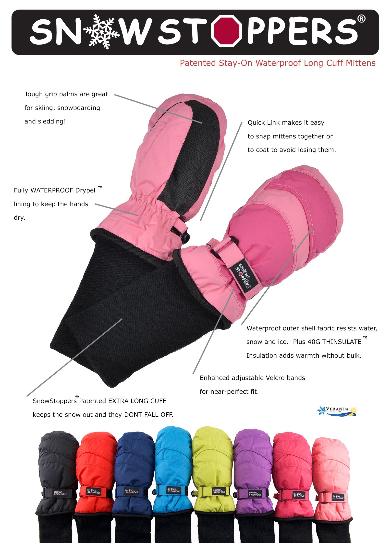 SnowStoppers Kids Waterproof Long Cuff Winter Mittens