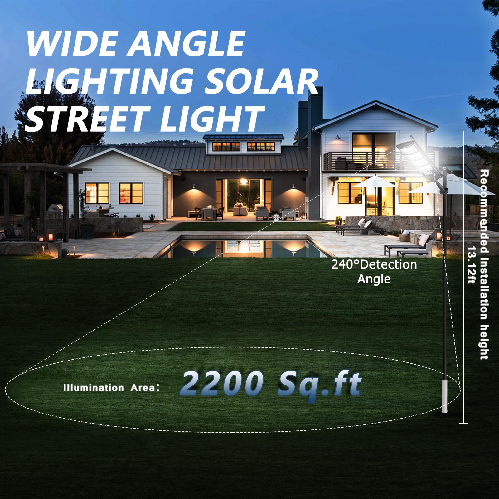 Solar Outdoor Lights,448LEDs Street Lights with 20000LM Hight Brightness, IP66 Waterproof Security Flood Light, Dusk to Dawn Solar Street Lights,for Exterior Wall, Patio, Yard, Deck, Garden