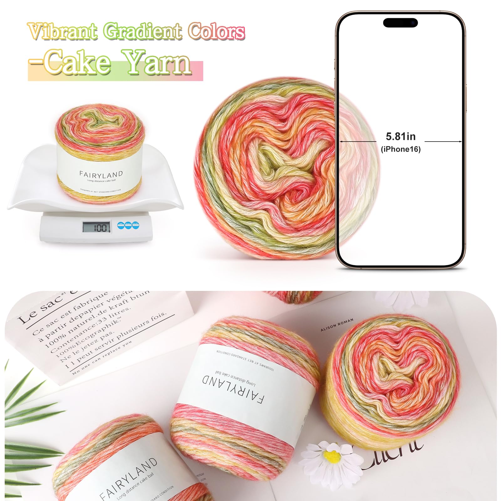 Katech Fairyland Yarn for Crocheting Knitting-Gradient Yarn Cake-4 Pack of 100g/3.52 oz-Soft DK Light Weight #3-60% Cotton 30% Acrylic 10% Wool-Perfect for Scarves, Shawls, Blankets and Garments(A)