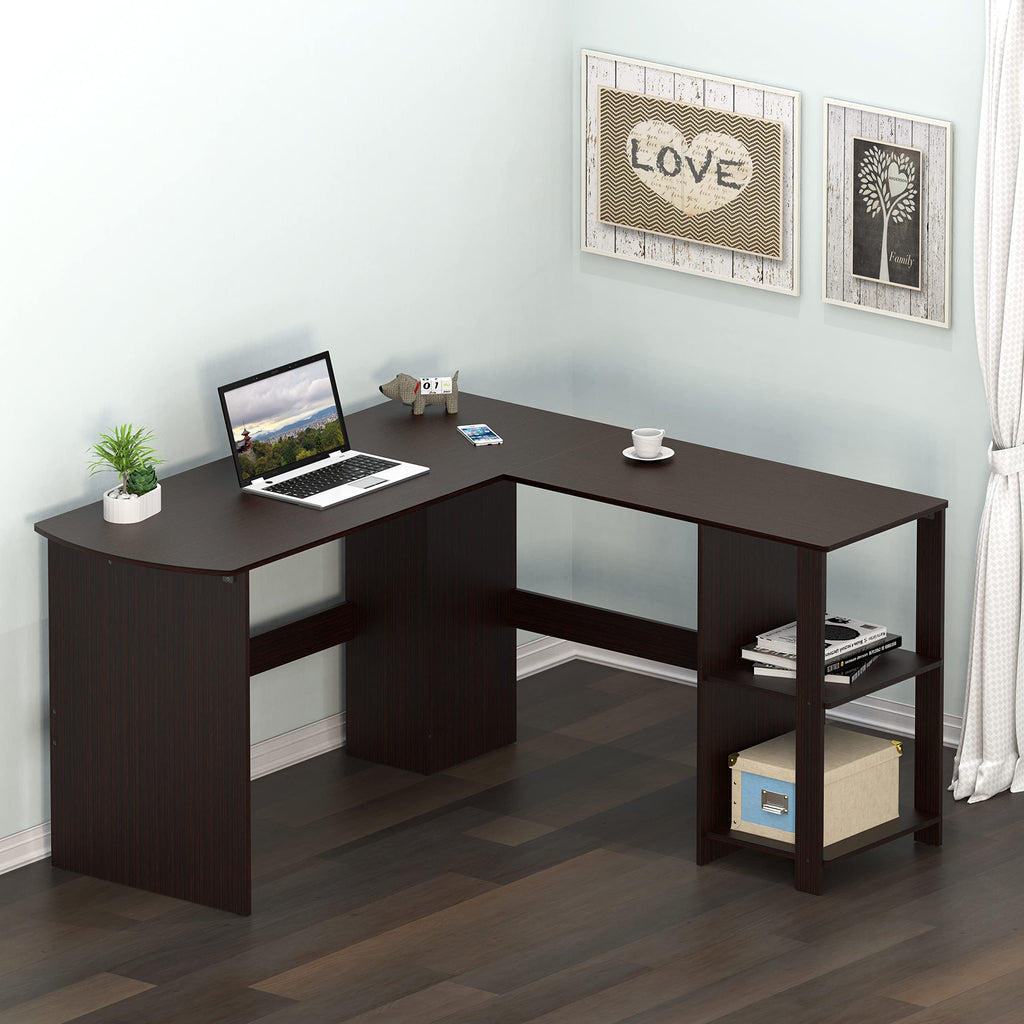 SHW 51 x 51 Inches L-Shaped Home Office Wood Corner Desk wtih Storage, Black