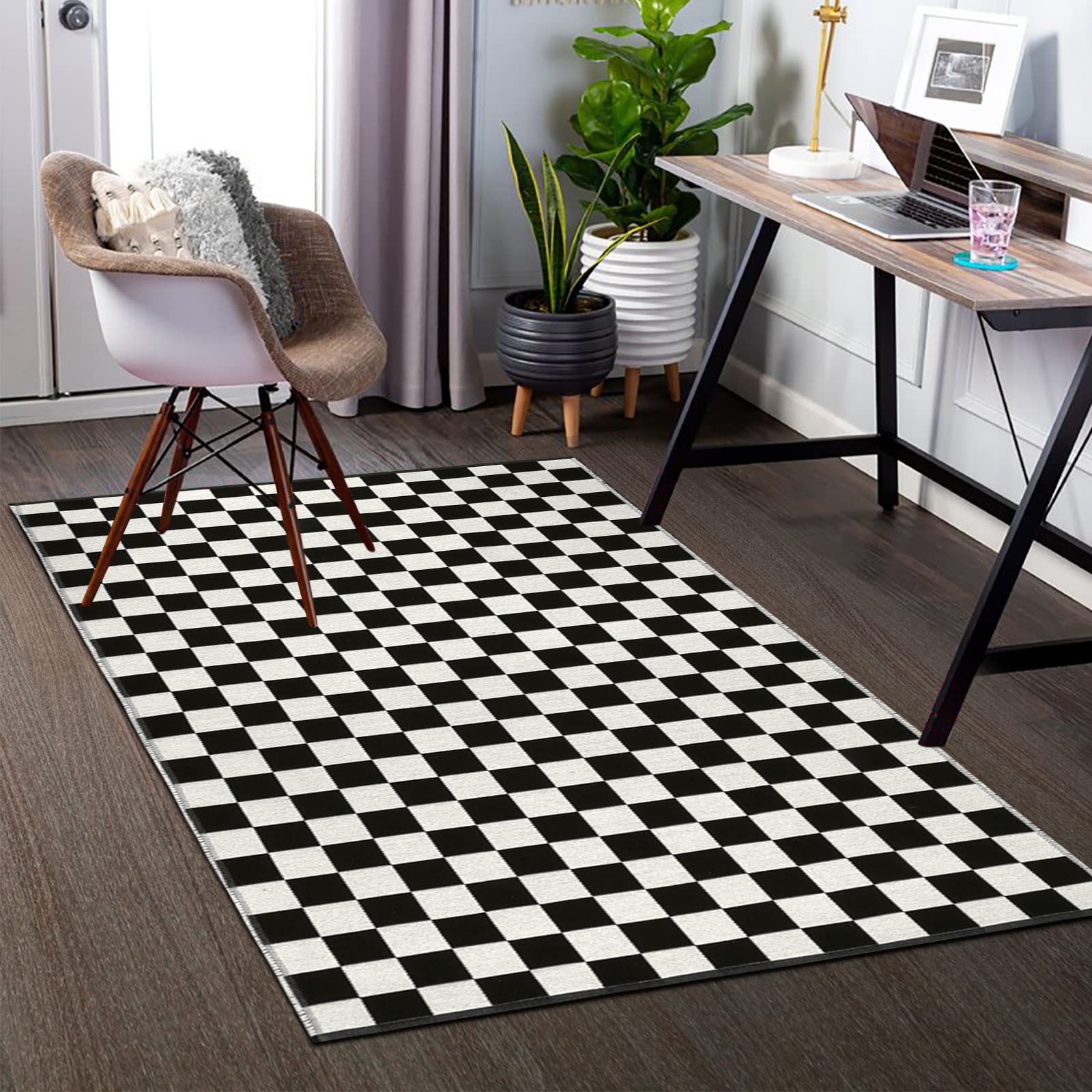 Seavish Checkered Rug, 2x3 Ft Black and White Moroccan Checkerboard Rug Washable Cotton Woven Washable Outdoor Rugs Reversible Floor Mat for Front Door Bedroom Entryway Kitchen Entryway