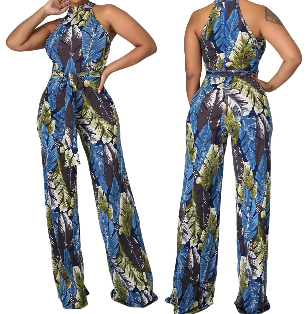 Jumpsuit for Women Sexy Elegant Long Straight Pants Cocktail Printing Jumpsuits Party Club with Zipper
