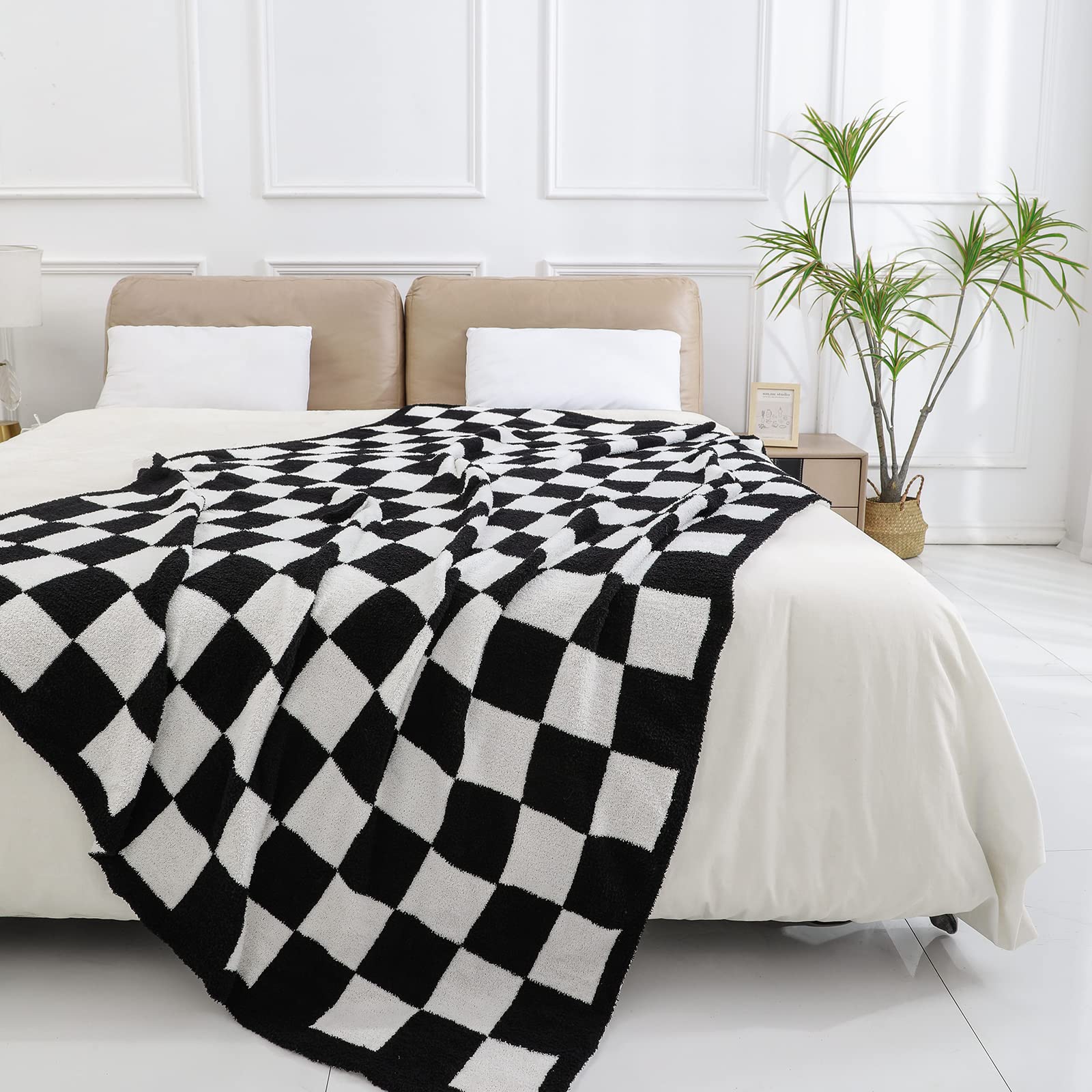bearberry Fuzzy Checkerboard Grid Throw Blanket Soft Cozy Warm Microfiber All Season Blanket Decor for Couch Sofa Bed Travel Home (Avocado Green, 50''x60'')