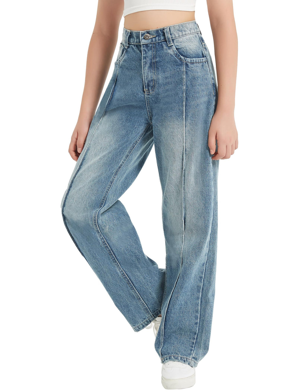 EXARUS Girls Jeans Baggy Wide Leg Cute Teen Tween Long Denim Pants Clothes Tall Junior Elastic Band Pockets