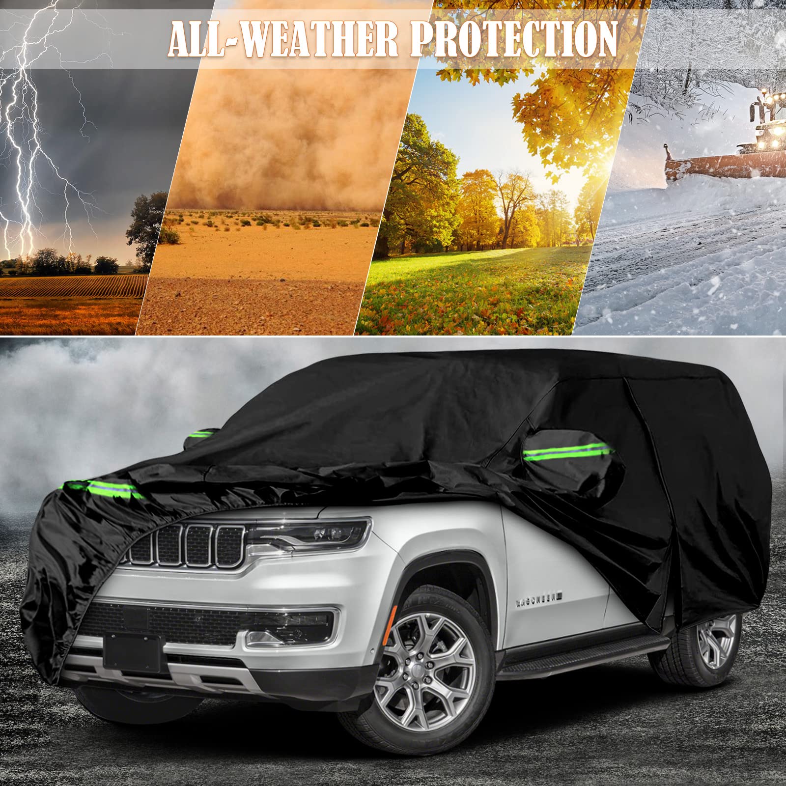Waterproof Car Cover Replace for 1993-2010 Jeep Grand Cherokee, 6 Layers All Weather Car Cover with Zipper Door & Windproof Bands for Snow Rain Dust Protection