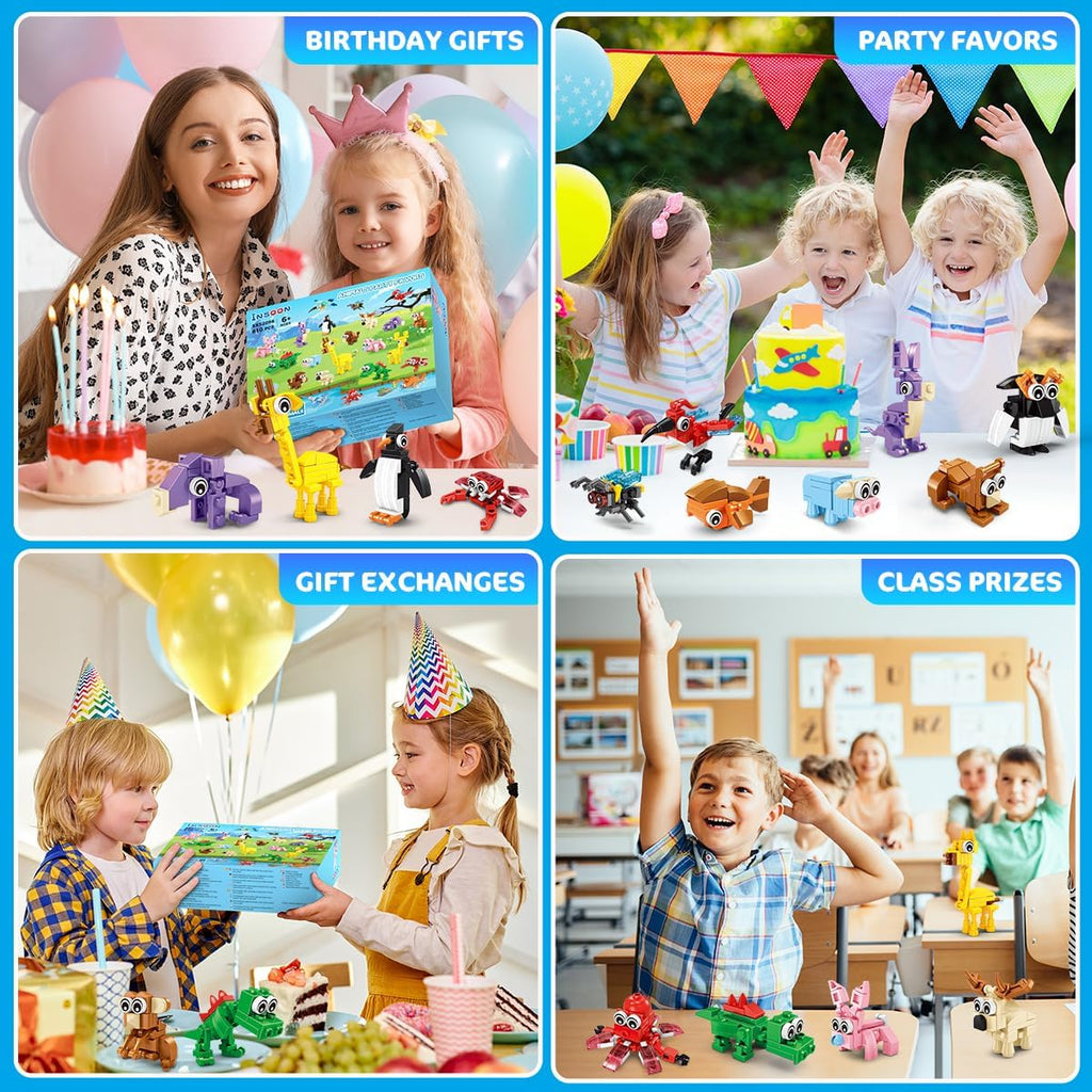 INSOON 30 Packs Animal Party Favors for Kids, 810 PCS Mini Animal Building Block Toy Set for Goodie Bag Fillers Classroom Prizes Easter Birthday Children's Day for Boys Girls Student Ages 6+