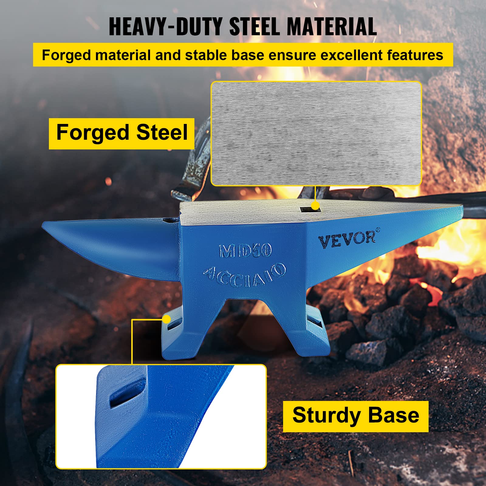 VEVOR Single Horn Anvil, 9 Lbs Cast Steel Anvil, High Hardness Rugged Round Horn Anvil Blacksmith, Compact Design and Stable Base, Forge Tools and Equipment, Metalsmith Tool for Bending and Shaping