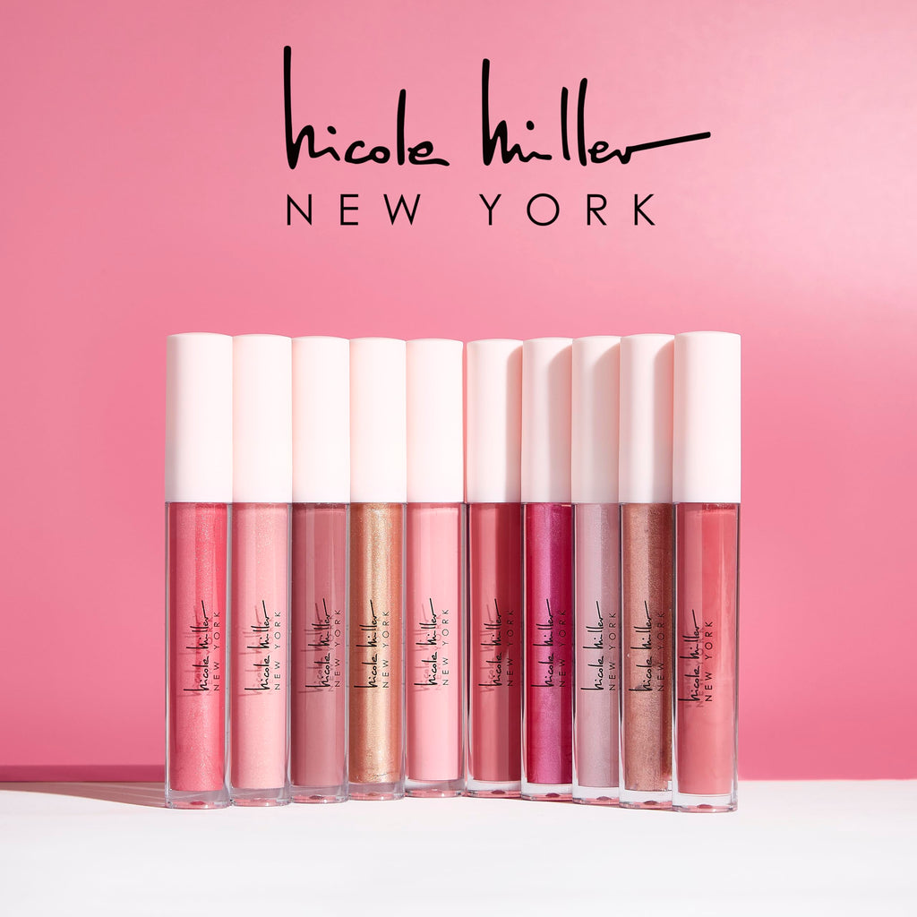 Nicole Miller Lip Gloss Collection Shimmery Glosses for Women and Girls Long Lasting Color Set with Rich Varied Colors, Flowery Pink, 10 Count (Pack of 1)