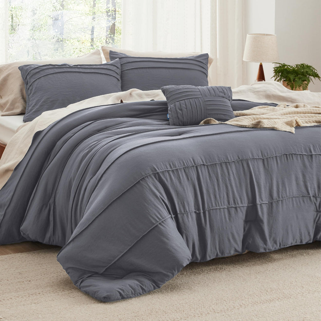 Bedsure Twin Comforter Set - 3 Pieces Pinch Pleat Bed Set, Beige Boho Bedding for All Season, 1 Soft Comforter, 1 Pillowcase, 1 Decorative Pillow