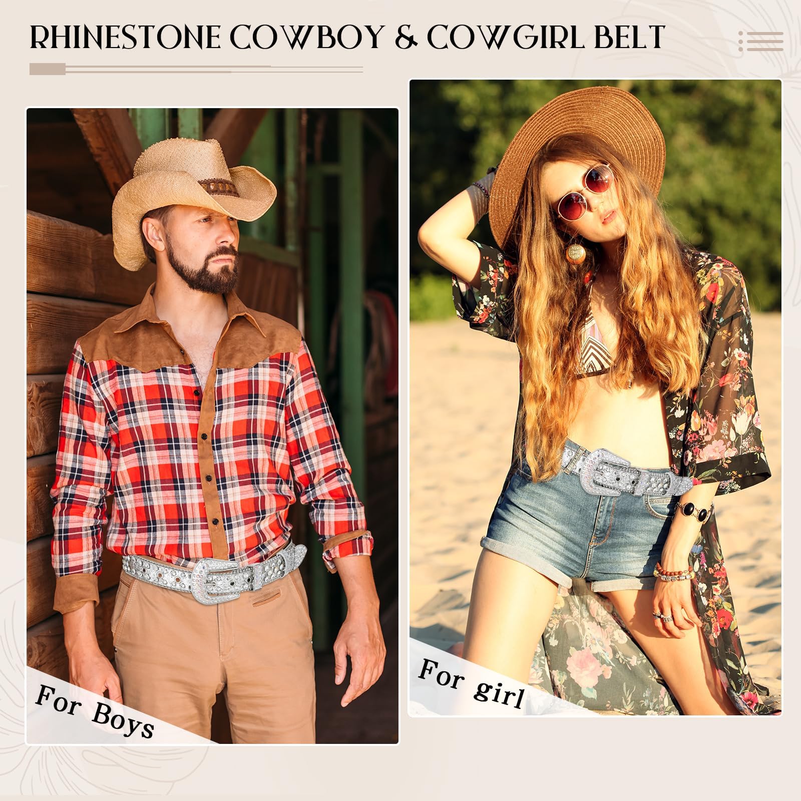 Men Women's Rhinestone Bling Studded 1.5" Leather Belts for Jeans Pants with Fashion Silver Buckle