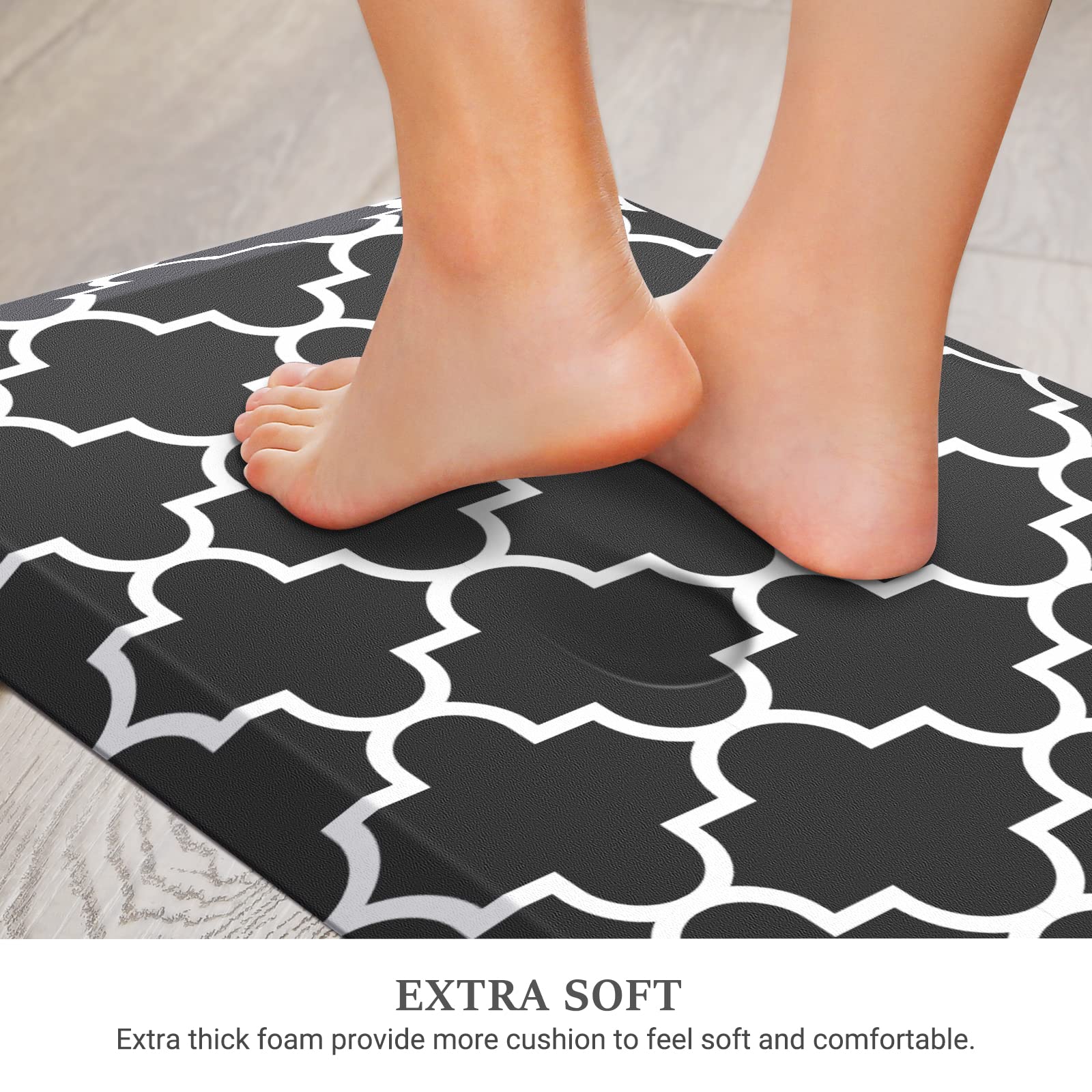 WISELIFE Anti-Fatigue Cushioned Kitchen Mat / Rug ,17.3"x 28",Non Slip Heavy Duty PVC Ergonomic Waterproof Comfort Rugs for Floor Home, Office, Sink, Laundry,Black