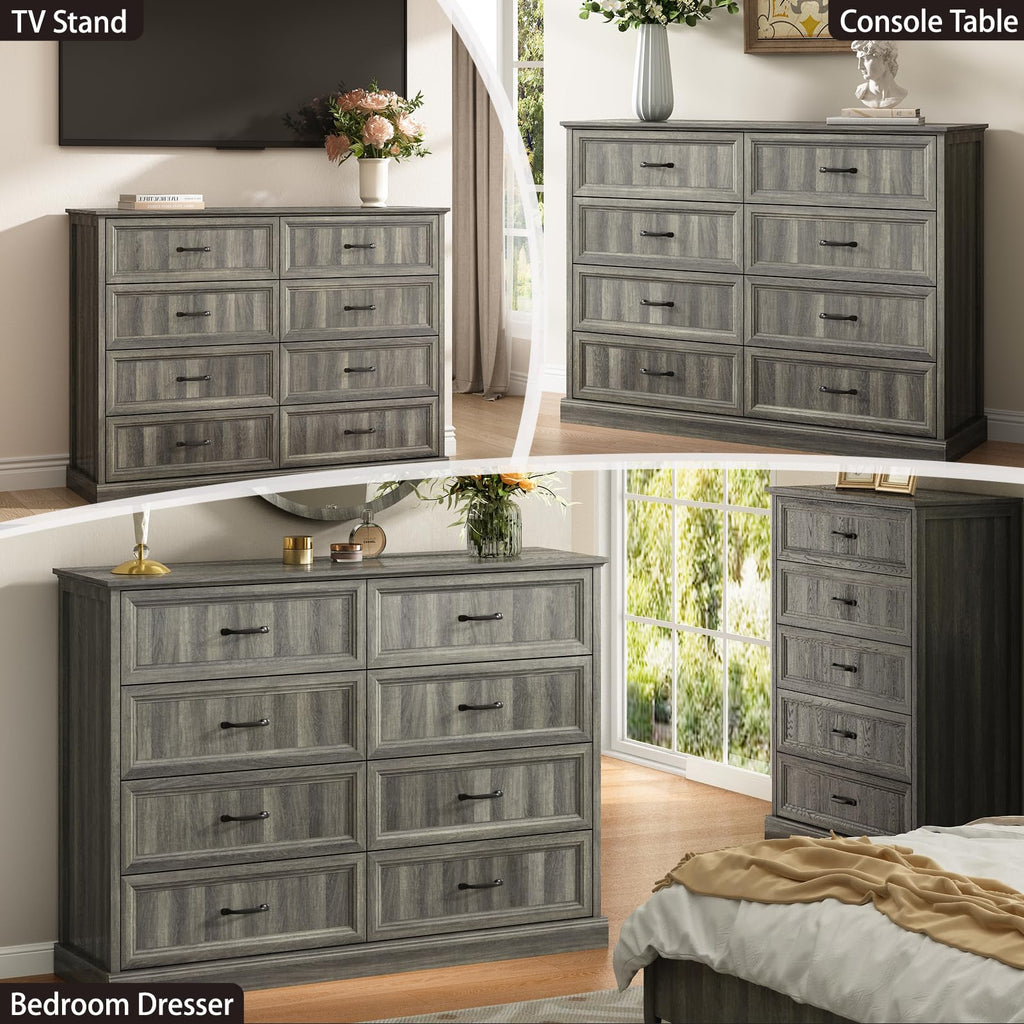 Farmhouse 5 Drawers Dresser for Bedroom, 44" Tall Brown dresser Wood Rustic Chest of Drawers with Wide Metal Handle,Natural Texture,Drawer Organizer for Bedroom,Living Room,Hallway and Entryway