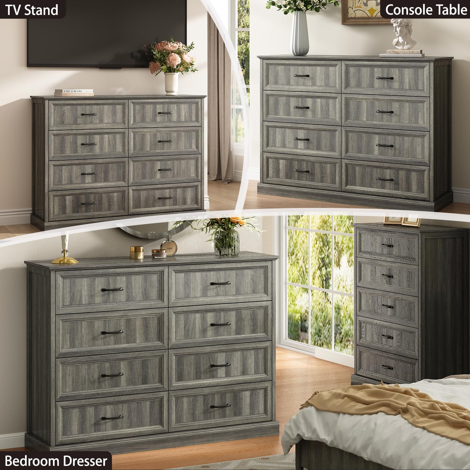 Farmhouse 5 Drawers Dresser for Bedroom, 44" Tall Brown dresser Wood Rustic Chest of Drawers with Wide Metal Handle,Natural Texture,Drawer Organizer for Bedroom,Living Room,Hallway and Entryway