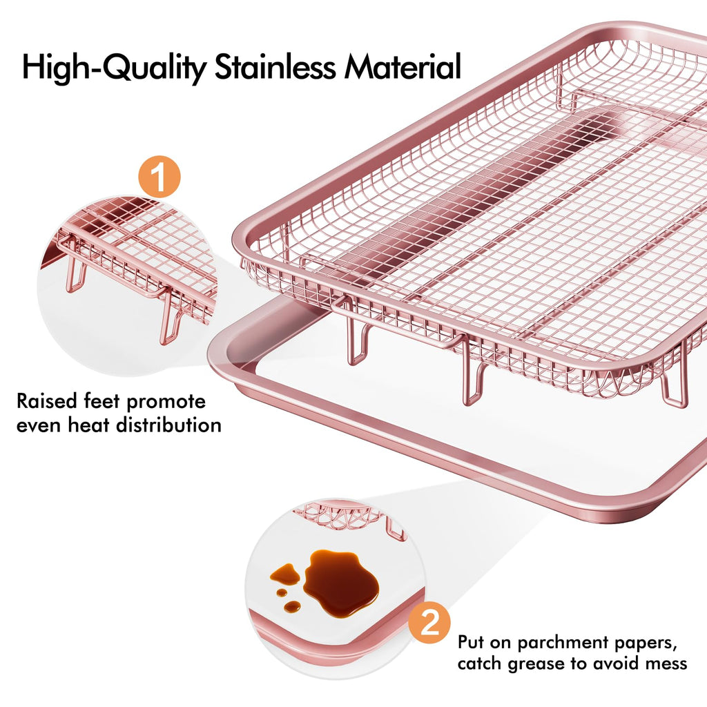 Air Fryer Basket for Oven, Large14.88"×10.98"Air Fryer Pans for Convection Oven with 30 Sheet Parchment Papers, THORSES Non-Stick Stainless Steel Air Fryer Basket and Tray for Multi Cooking - Black