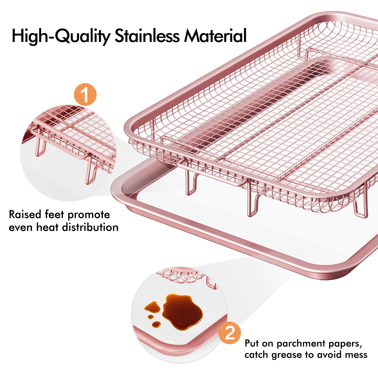 Air Fryer Basket for Oven, Large14.88"×10.98"Air Fryer Pans for Convection Oven with 30 Sheet Parchment Papers, THORSES Non-Stick Stainless Steel Air Fryer Basket and Tray for Multi Cooking - Black