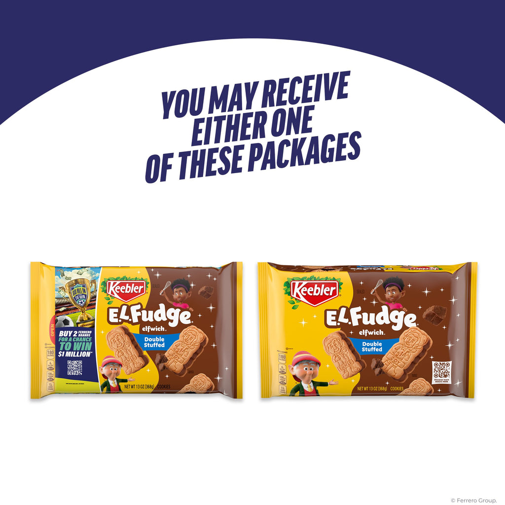Keebler E.L. Fudge Double Stuffed Elfwich Cookies, Sandwich Cookies Stuffed with Crème Filling, 13 oz