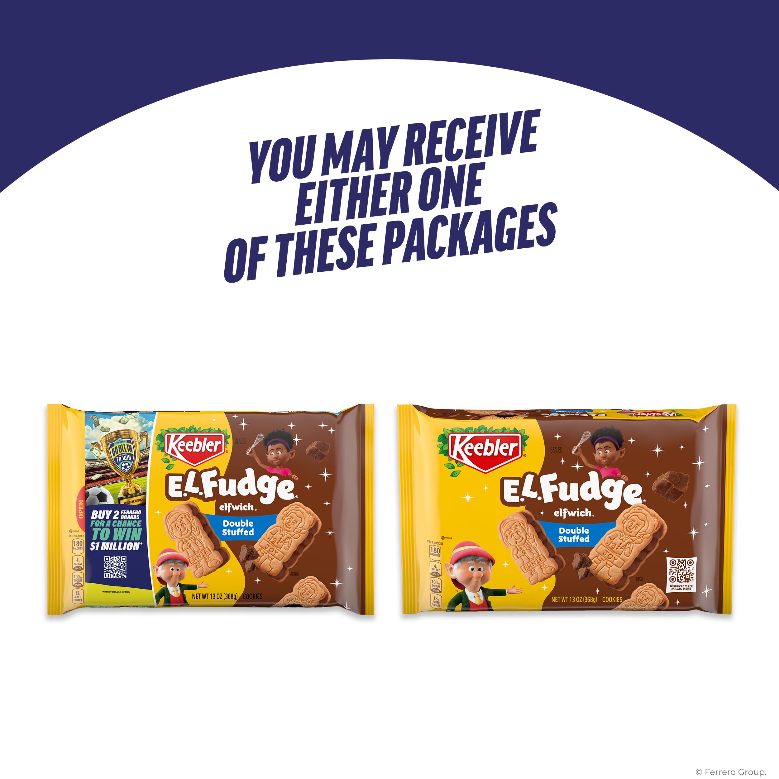 Keebler E.L. Fudge Double Stuffed Elfwich Cookies, Sandwich Cookies Stuffed with Crème Filling, 13 oz
