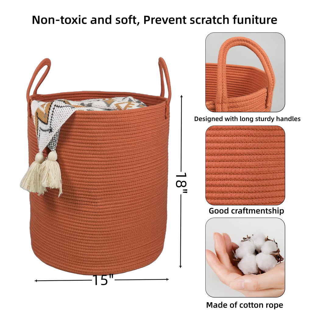 XUANGUO Black Cotton Rope Laundry Basket Hamper for Clothes Woven Storage Basket for Living Room Bedroom Boho Tall Rope Baskets for Blanket Toys Pillow Towels Baby Nursery Hamper Bin Large