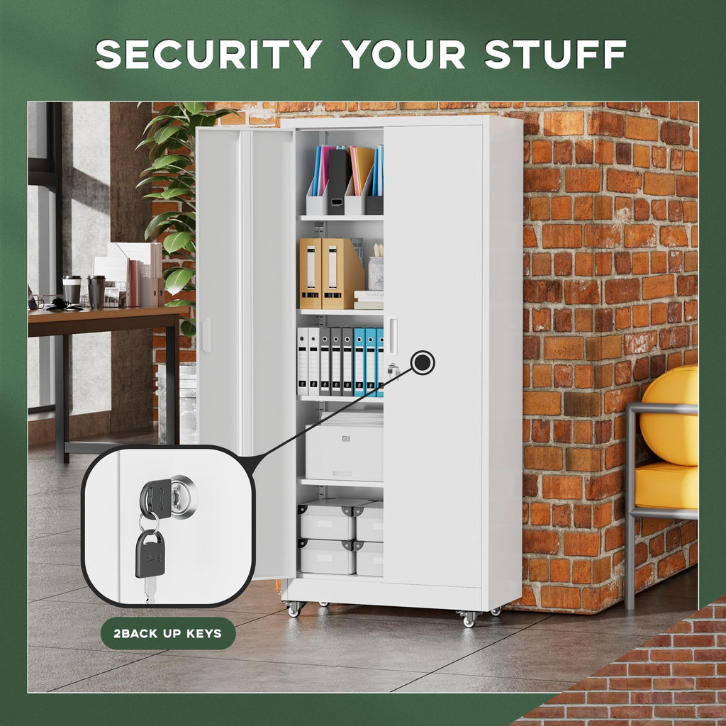 Greenvelly Metal Storage Cabinet, 36" Locking Storage Cabinet with Doors and Shelves, Lockable Storage Cabinets for Home Office, Utility Locker Cabinet, Steel Garage Cabinet with 2 Keys, Black