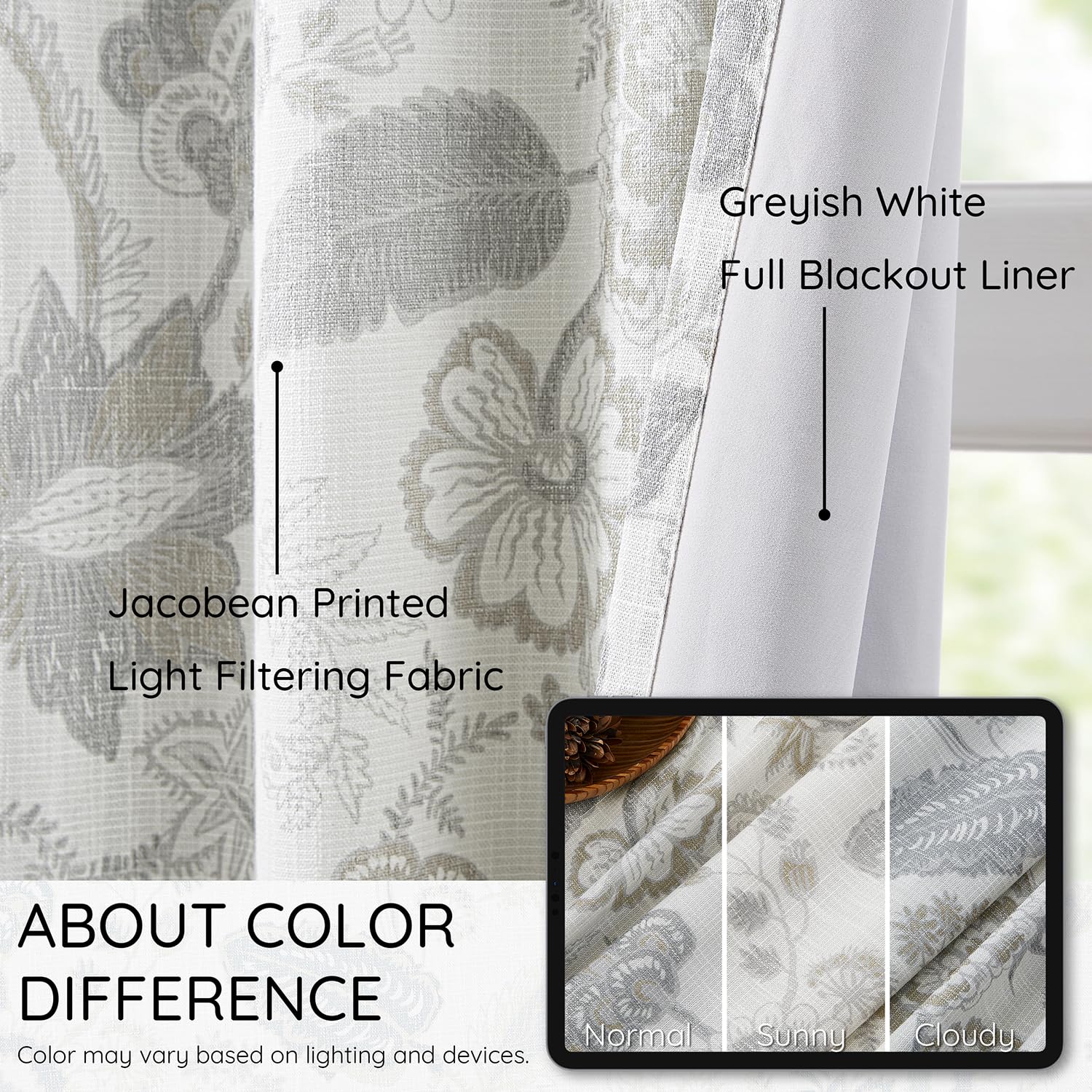 Kayne Studio Pinch Pleated Full Blackout Window Curtain Panels Botanical Floral Boho Leaf Print Country Farmhouse GreenYellow Room Darkening Thermal Insulated Window Treatment Bedroom,40"x84",2 Panels