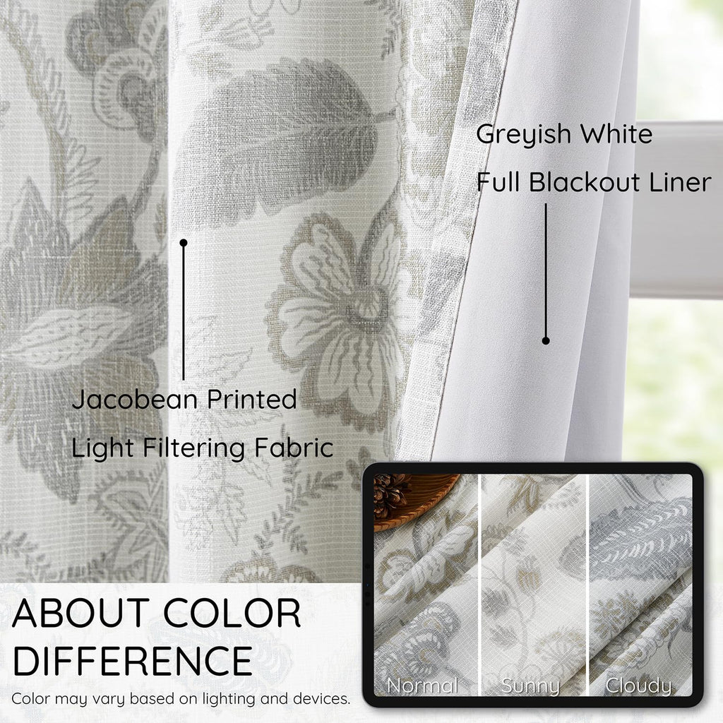 Kayne Studio Pinch Pleated Full Blackout Window Curtain Panels Botanical Floral Boho Leaf Print Country Farmhouse GreenYellow Room Darkening Thermal Insulated Window Treatment Bedroom,40"x84",2 Panels