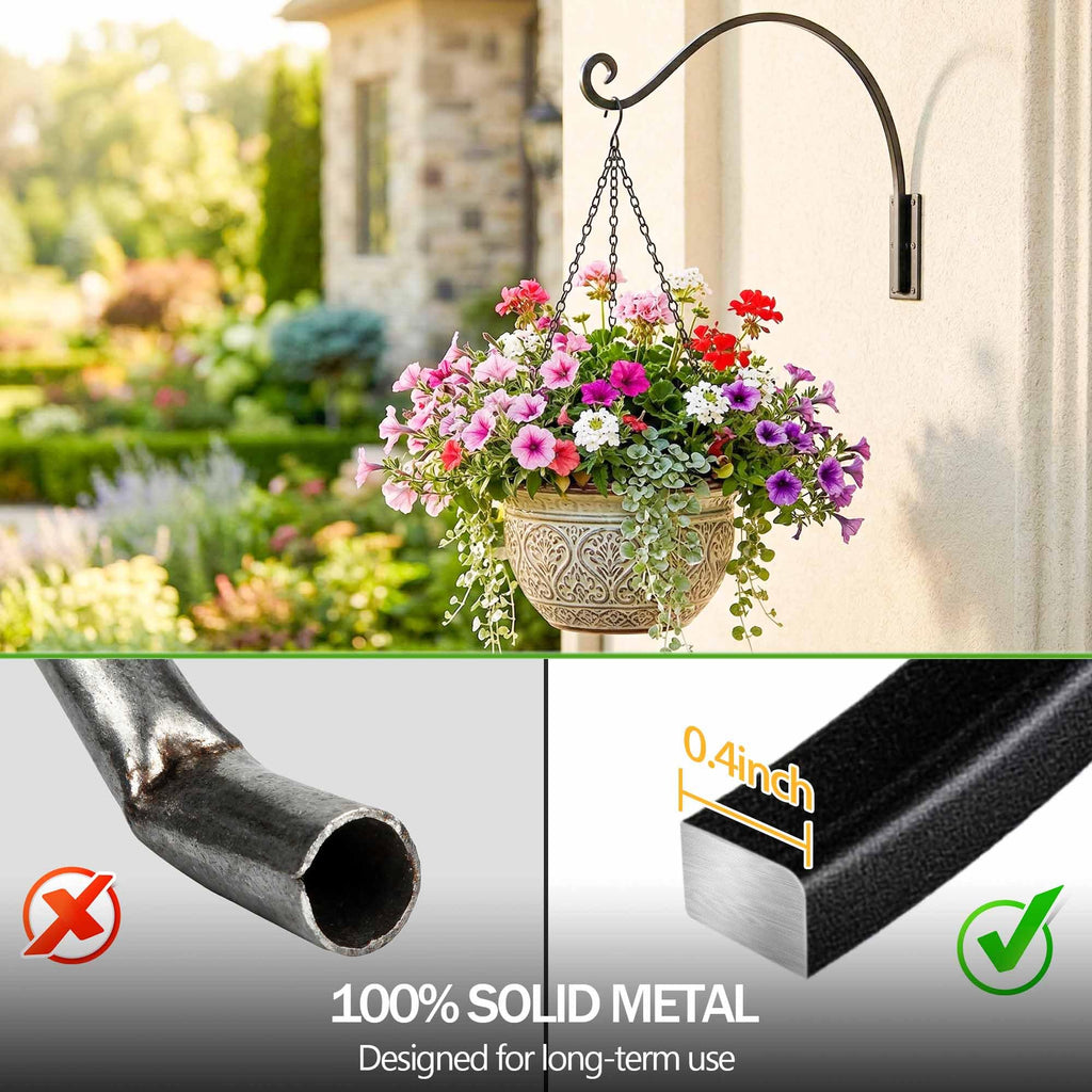 Qiang Ni Heavy-Duty Plant Hanger - 16 Inch 80lbs Metal Wall Mount Plant Bracket for Indoor Outdoor Hanging Bird Feeders, Flower Baskets, Lanterns
