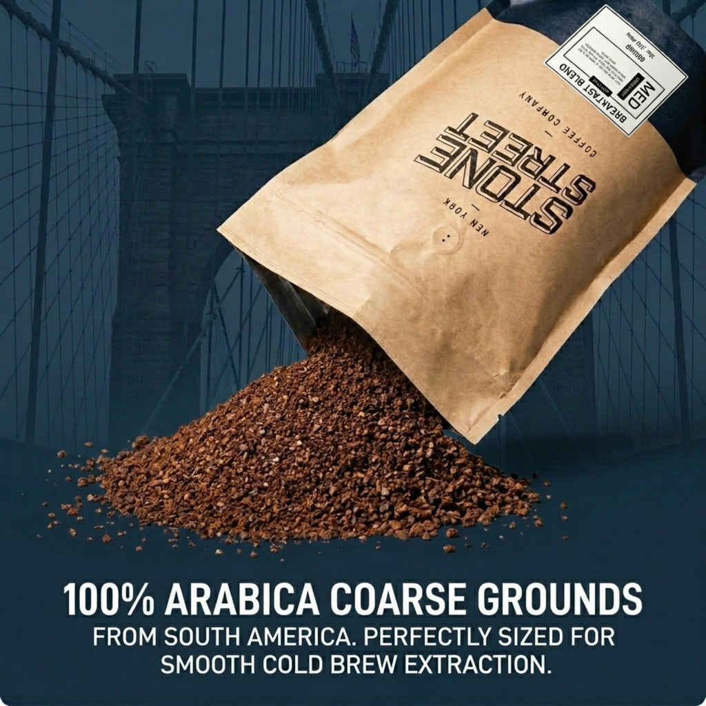 Stone Street Cold Brew Coffee, Low Acid, 100% Arabica, Gourmet Coffee - Breakfast Blend, Medium Roast, Coarse Ground, 2 LB