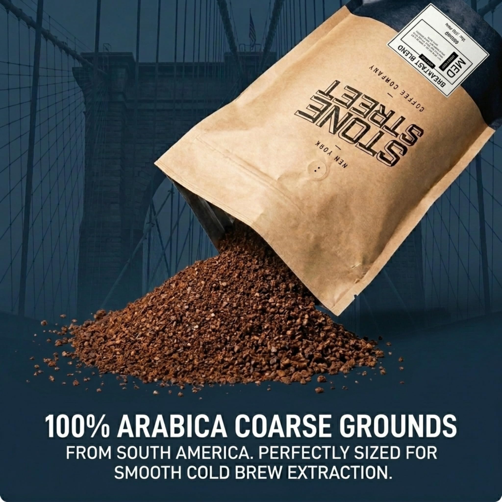 Stone Street Cold Brew Coffee, Low Acid, 100% Arabica, Gourmet Coffee - Breakfast Blend, Medium Roast, Coarse Ground, 2 LB