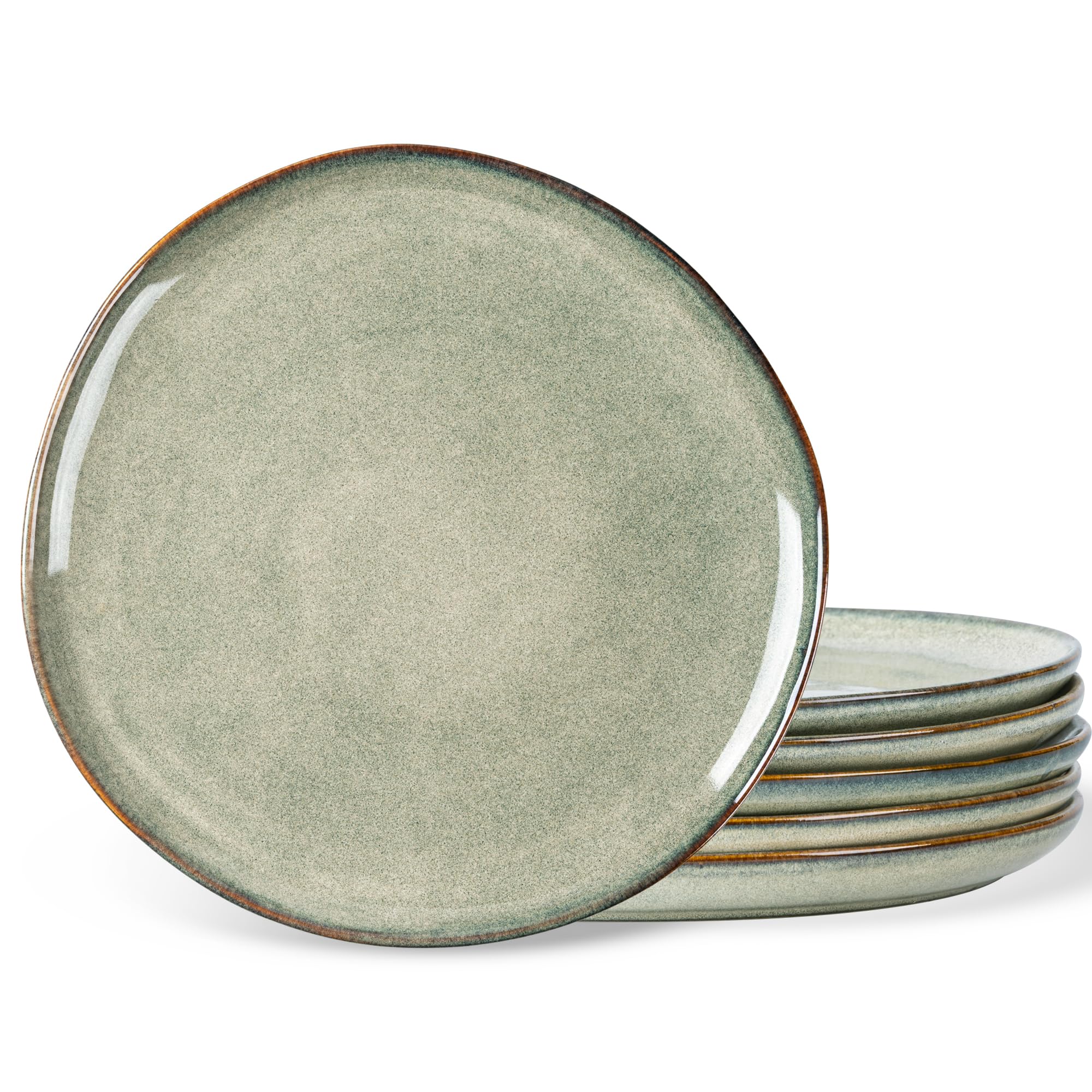 AmorArc 8.5" Ceramic Plates Set of 6 | Handmade Stoneware with Reactive Glaze for Dessert, Salad, Appetizer & Dinner | Microwave/Dishwasher Safe, Scratch Resistant