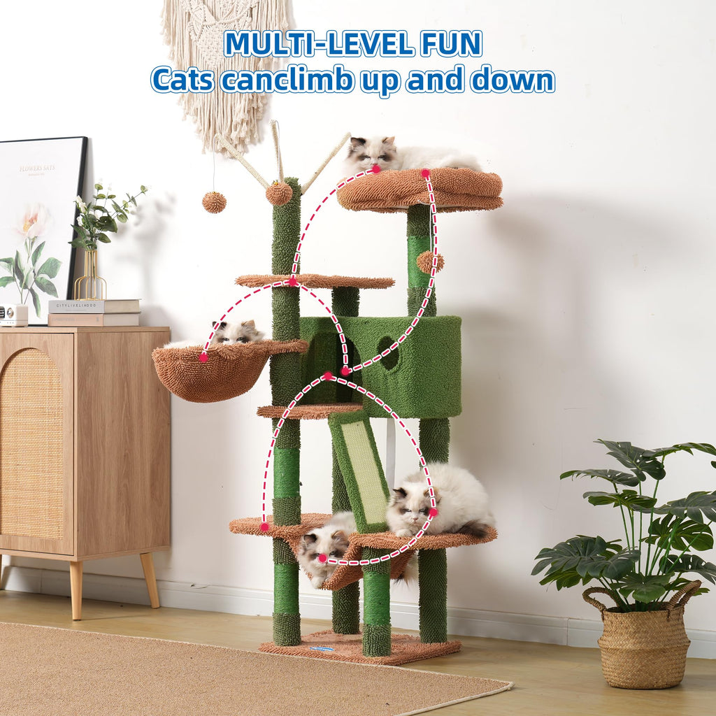 Hey-brother Cat Tree, 53 inch Cat Tower for Indoor Cats, Cat House with Padded Platform Bed, Toy Balls, Large Cozy Condo, Hammocks and Sisal Scratching Posts, Beige MPJ019-SM