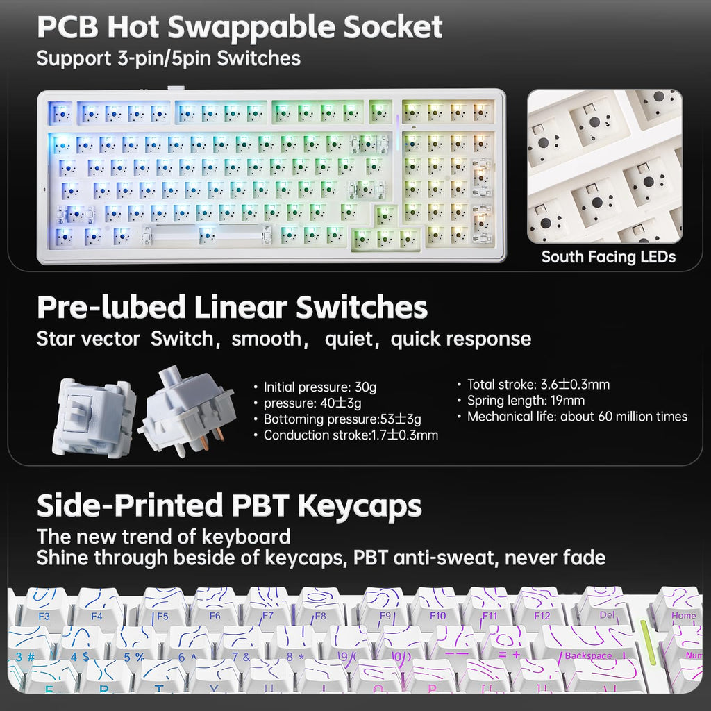 Aula F99 Mechanical Gaming Keyboard, Wireless Creamy Keyboard Hot Swappable Custom Keyboards Rechargeable, Tri-Mode BT5.0/2.4GHz/USB-C, Pre-lubed Linear Switches, RGB Backlit, Gasket Structure